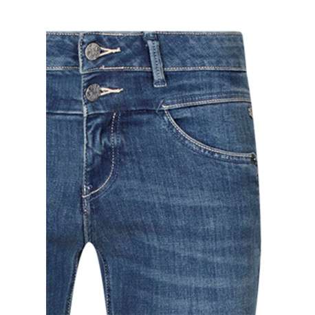 Jean en coton bleu à coupe droite pourvu d'une fermeture par zip et boutons - Image 3