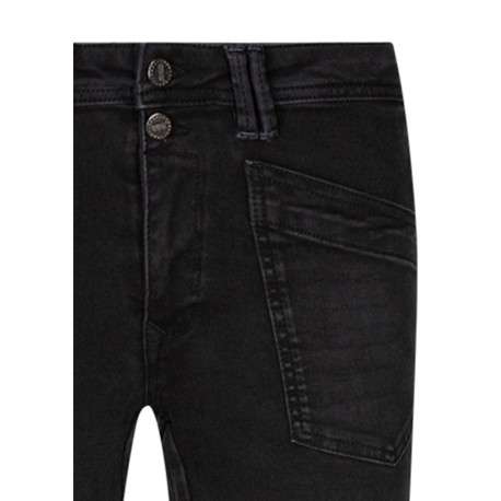 Jean en coton noir à coupe droite pourvu d'une fermeture par zip et boutons - Image 3