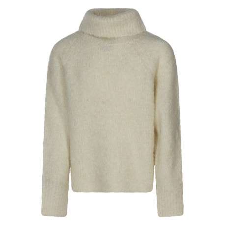 Pull écru à coupe droite pourvu d'un col roulé et de manches longues