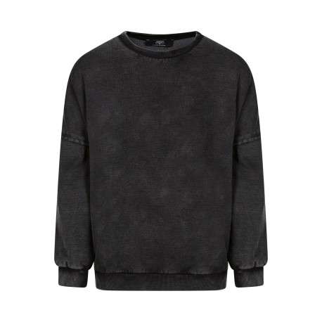 Sweat en coton mélangé anthracite imprimé à coupe ample pourvu d'un col rond