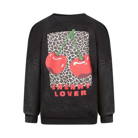 Sweat en coton mélangé anthracite imprimé à coupe ample pourvu d'un col rond - Image 2
