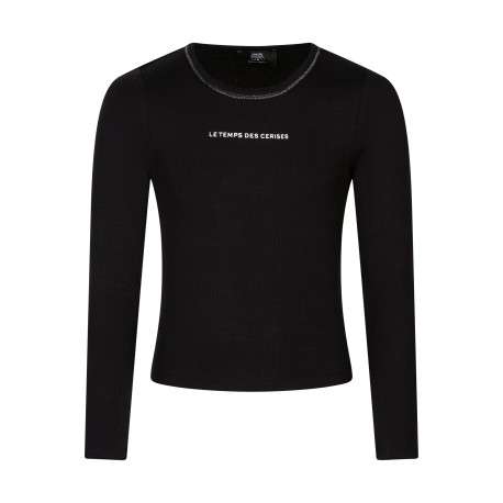 T-shirt en coton noir à coupe ajustée pourvu de manches longues