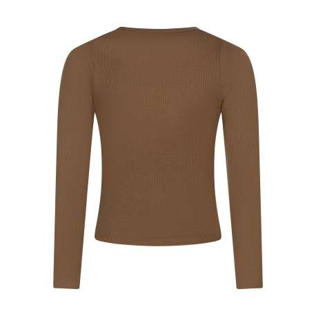 T-shirt en coton brun à coupe ajustée pourvu de manches longues - Image 2