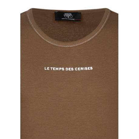 T-shirt en coton brun à coupe ajustée pourvu de manches longues - Image 3