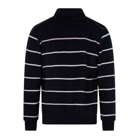 Sweat marine à rayures blanches avec une coupe droite et un col polo - Image 2