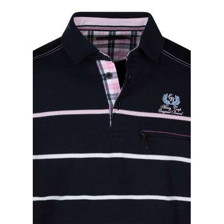 Sweat marine à rayures blanches avec une coupe droite et un col polo - Image 3