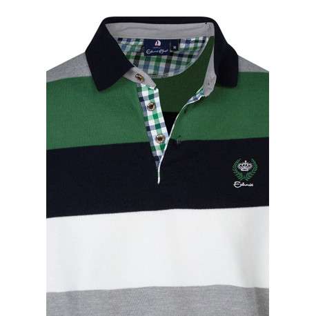 Sweat vert à rayures bleues avec un col polo et des manches longues - Image 3
