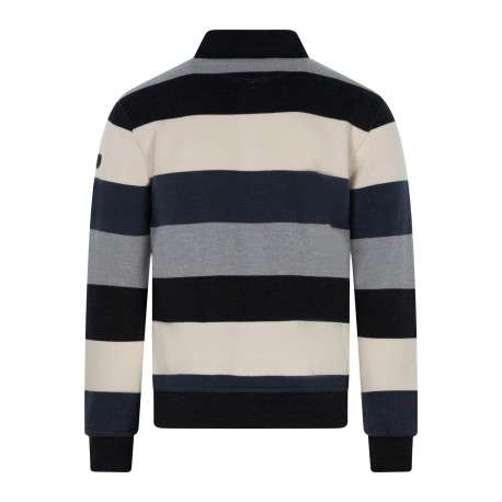 Sweat bleu à rayures pourvu d'un col polo boutonné d'une coupe droite - Image 2