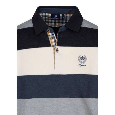 Sweat bleu à rayures pourvu d'un col polo boutonné d'une coupe droite - Image 3