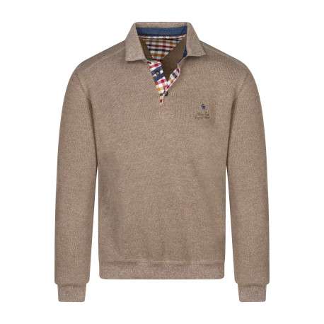 Sweat manches longues châtaigne uni pourvu d'une coupe droite et d'un col polo