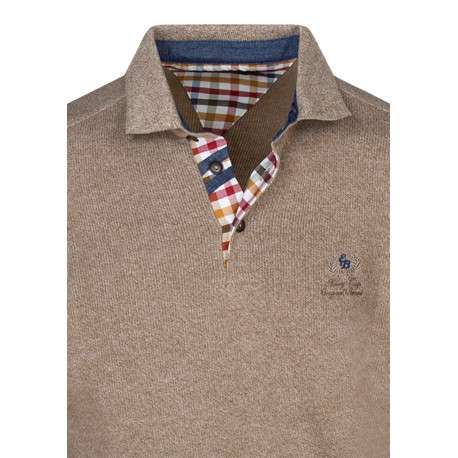 Sweat manches longues châtaigne uni pourvu d'une coupe droite et d'un col polo - Image 3
