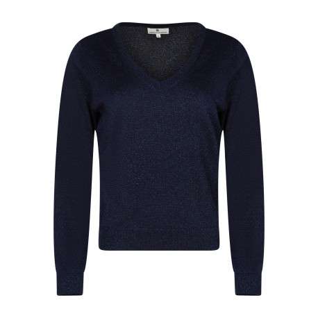 Pull marine à coupe droite pourvu d'un col v et de manches longues