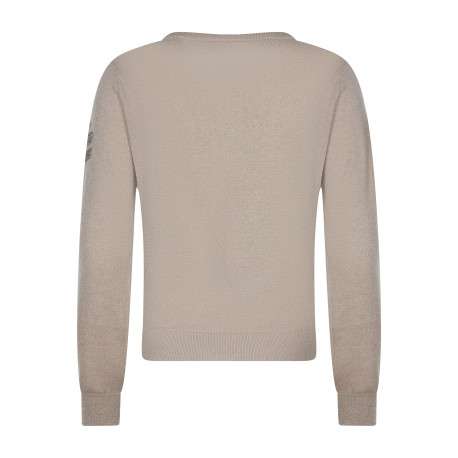 Pull beige à coupe droite pourvu d'un col v et de manches longues - Image 2