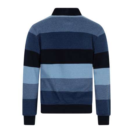Sweat manches longues bleu à rayures avec un col polo et un logo brodé - Image 2