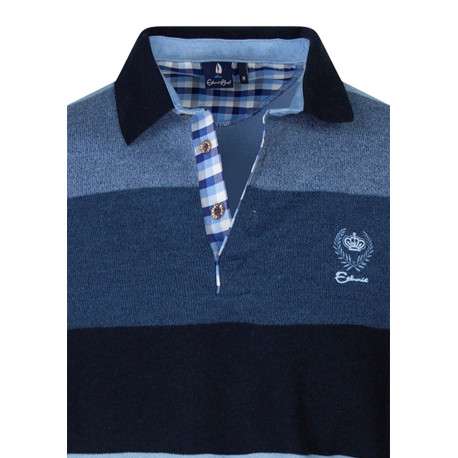 Sweat manches longues bleu à rayures avec un col polo et un logo brodé - Image 3