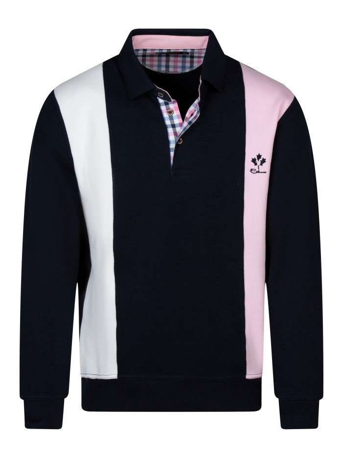 Sweat marine, blanc et rose...