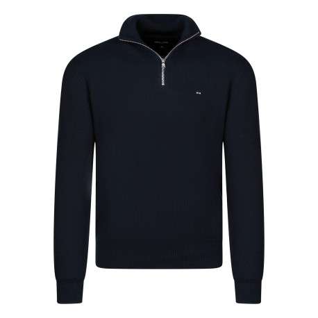 Pull en coton bleu marine avec une coupe droite pourvu d'un col camionneur
