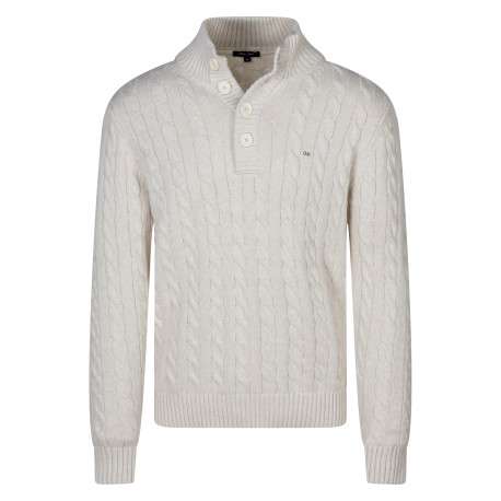 Pull en coton écru uni avec une coupe droite et un col montant
