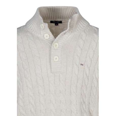 Pull en coton écru uni avec une coupe droite et un col montant - Image 3