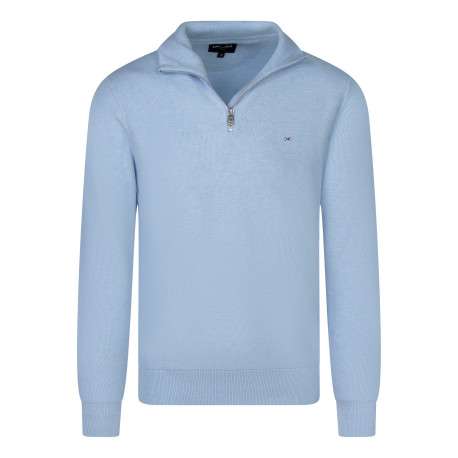 Pull en coton bleu clair avec une coupe droite pourvu d'un col camionneur