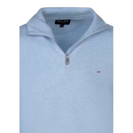 Pull en coton bleu clair avec une coupe droite pourvu d'un col camionneur - Image 3