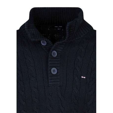 Pull en coton bleu marine avec une coupe droite pourvu d'un col boutonné - Image 3