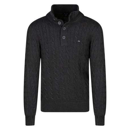 Pull en coton gris avec une coupe droite pourvu d'un col boutonné