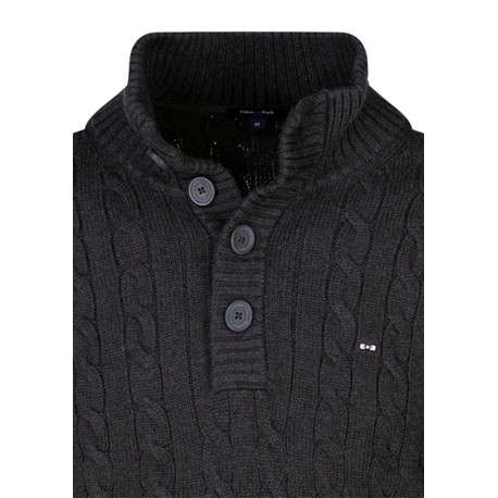 Pull en coton gris avec une coupe droite pourvu d'un col boutonné - Image 3