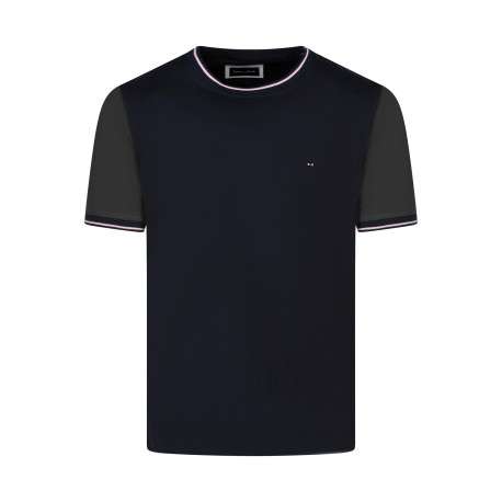 T-shirt en coton bleu marine et kaki avec des manches courtes et un col rond