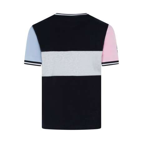 T-shirt en coton bleu et gris à rayures avec un col rond et des manches courtes - Image 2