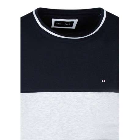 T-shirt en coton bleu et gris à rayures avec un col rond et des manches courtes - Image 3