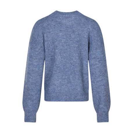 Pull en maille duveteuse bleu à col en V et manches longues - Image 2