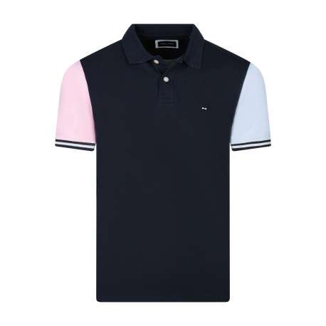 Polo en coton bleu et gris avec un col à revers boutonné et des manches courtes