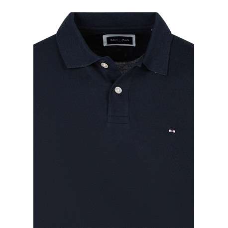 Polo en coton bleu et gris avec un col à revers boutonné et des manches courtes - Image 3