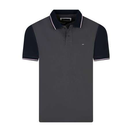 Polo en coton kaki et marine uni avec un col à revers boutonné et un liseré rose