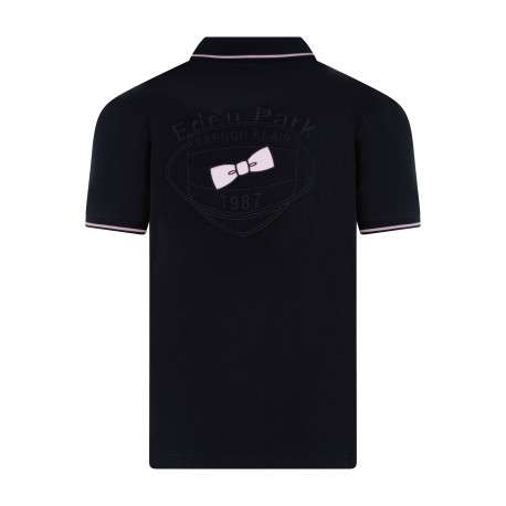 Polo en coton kaki et marine uni avec un col à revers boutonné et un liseré rose - Image 2