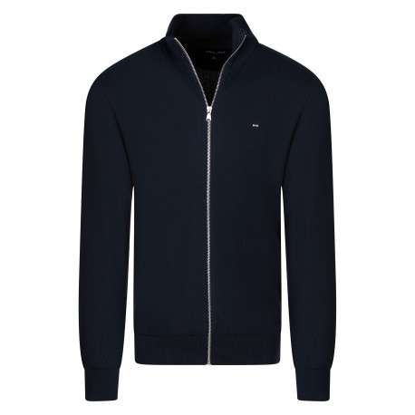Gilet en coton marine uni avec une fermeture zippée et des manches longues