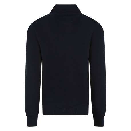 Gilet en coton marine uni avec une fermeture zippée et des manches longues - Image 2
