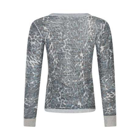 Pull bleu et gris à coupe droite pourvu d'un col rond et de manches longues - Image 2