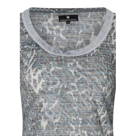 Pull bleu et gris à coupe droite pourvu d'un col rond et de manches longues - Image 3