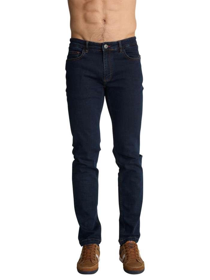 Jean en coton bleu foncé à...