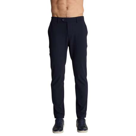 Pantalon chino bleu marine uni à coupe droite en coton muni de quatre poches