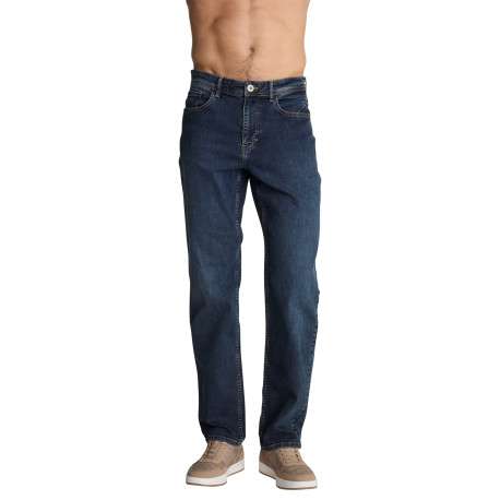 Jean à cinq poches en coton bleu denim pourvu d'une coupe droite