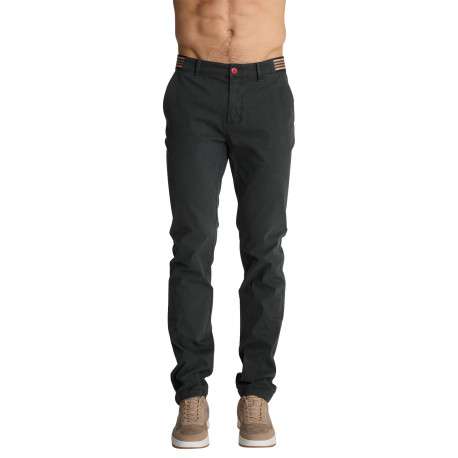 Pantalon chino gris anthracite à coupe ajustée en coton pourvu de quatre poches