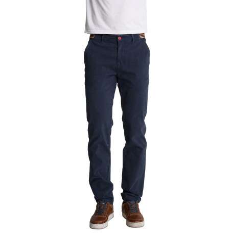 Pantalon chino bleu marine à coupe ajustée en coton pourvu de quatre poches