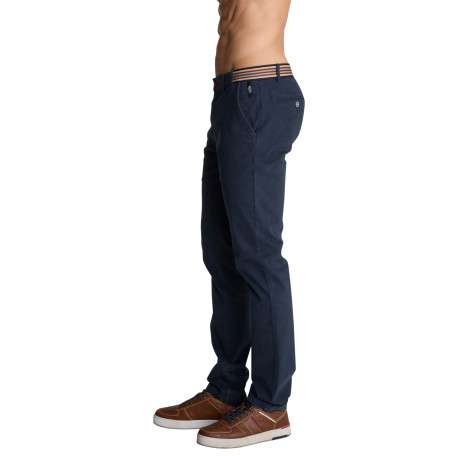Pantalon chino bleu marine à coupe ajustée en coton pourvu de quatre poches - Image 3