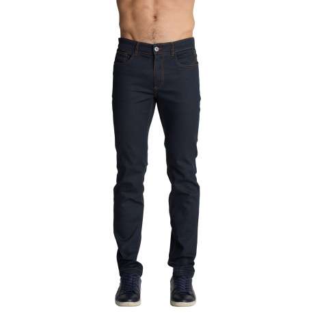 Jean à cinq poches en coton bleu foncé pourvu d'une coupe droite