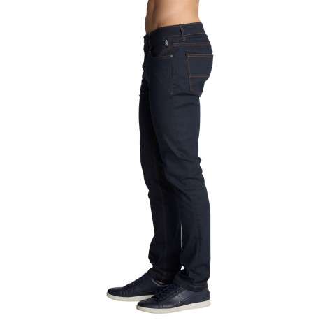 Jean à cinq poches en coton bleu foncé pourvu d'une coupe droite - Image 3