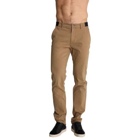Pantalon chino beige à coupe ajustée en coton pourvu de quatre poches