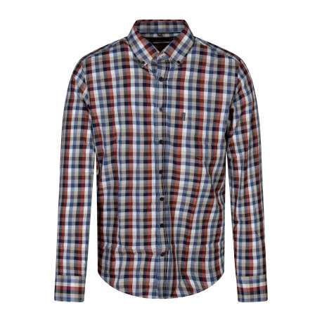 Chemise à carreaux en coton multicolore à coupe droite pourvue d'un col boutonné